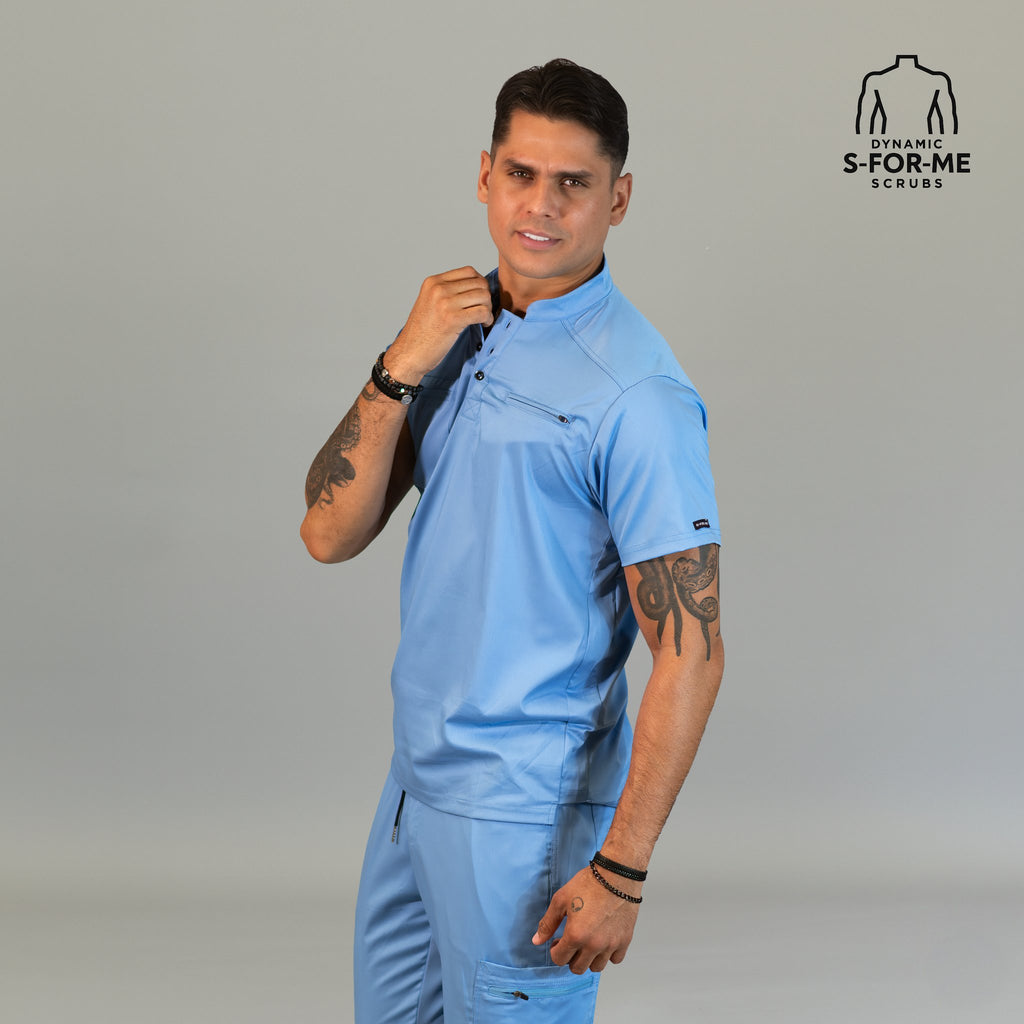 S-FOR-ME men’s Ceil Blue scrub top with modern athletic fit