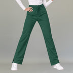 Women's bottle green lightweight scrub pants 502 front view with drawstring waist and side slit hem — S-FOR-ME fluid-resistant medical uniform