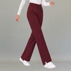 Women's maroon lightweight scrub pants 502 front view with drawstring waist and cargo pocket — S-FOR-ME fluid-resistant medical uniform