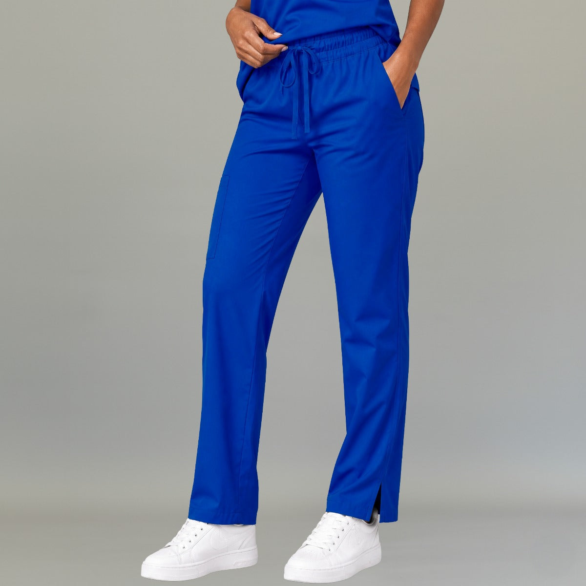 Women's 502 Electric Blue wide-leg scrub pants, front view