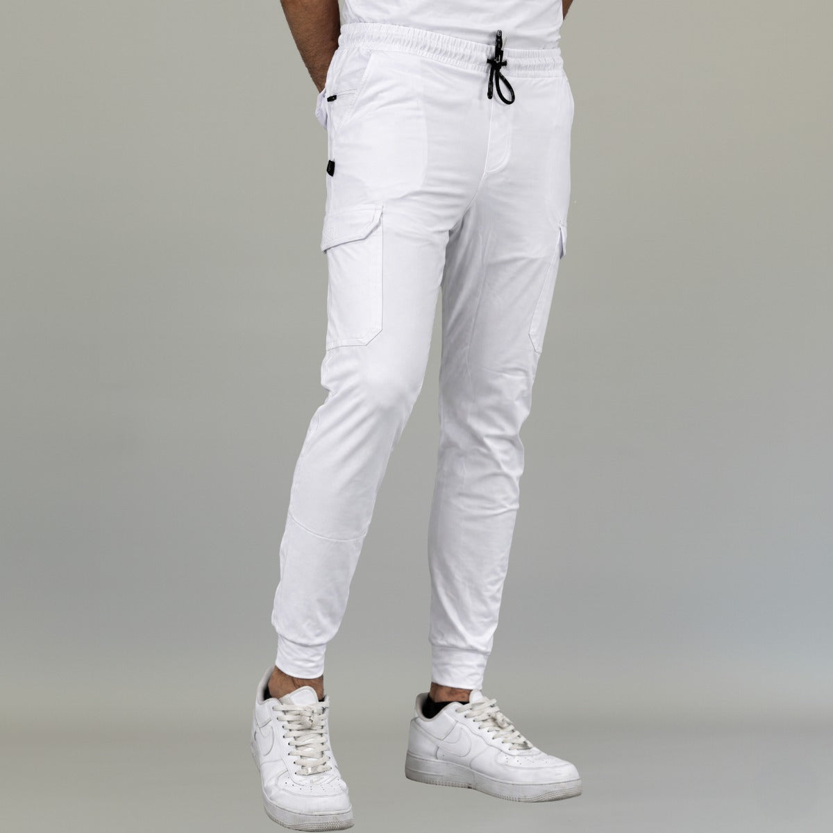 Men’s 901 white super stretch scrub jogger pants front view by S-FORME