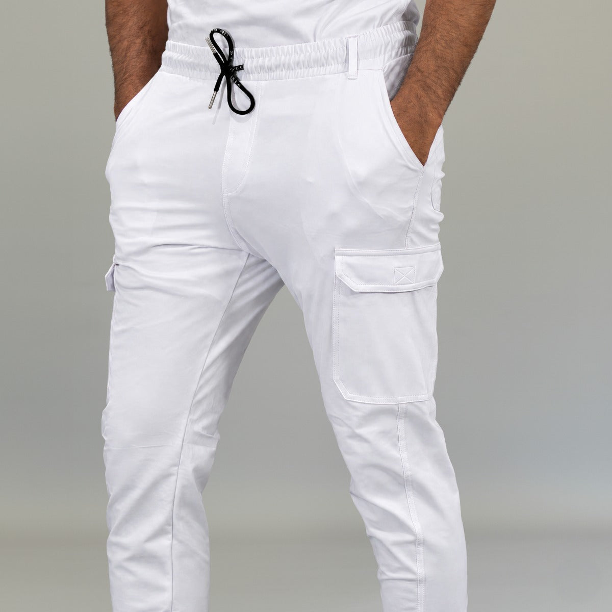 S-FORME men’s white stretch scrub jogger pants for healthcare professionals