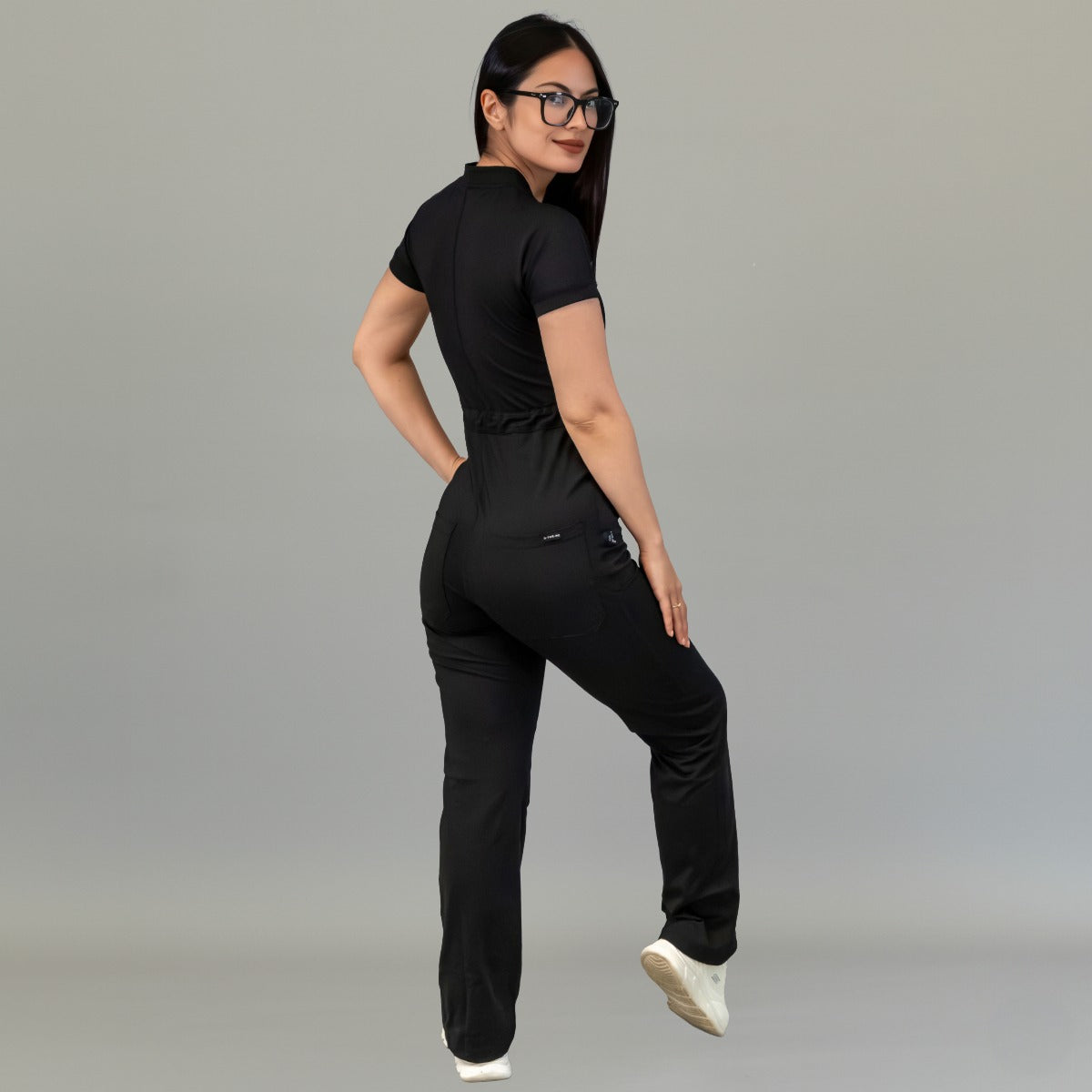 Full back view of women’s Style 945 Black scrub jumpsuit