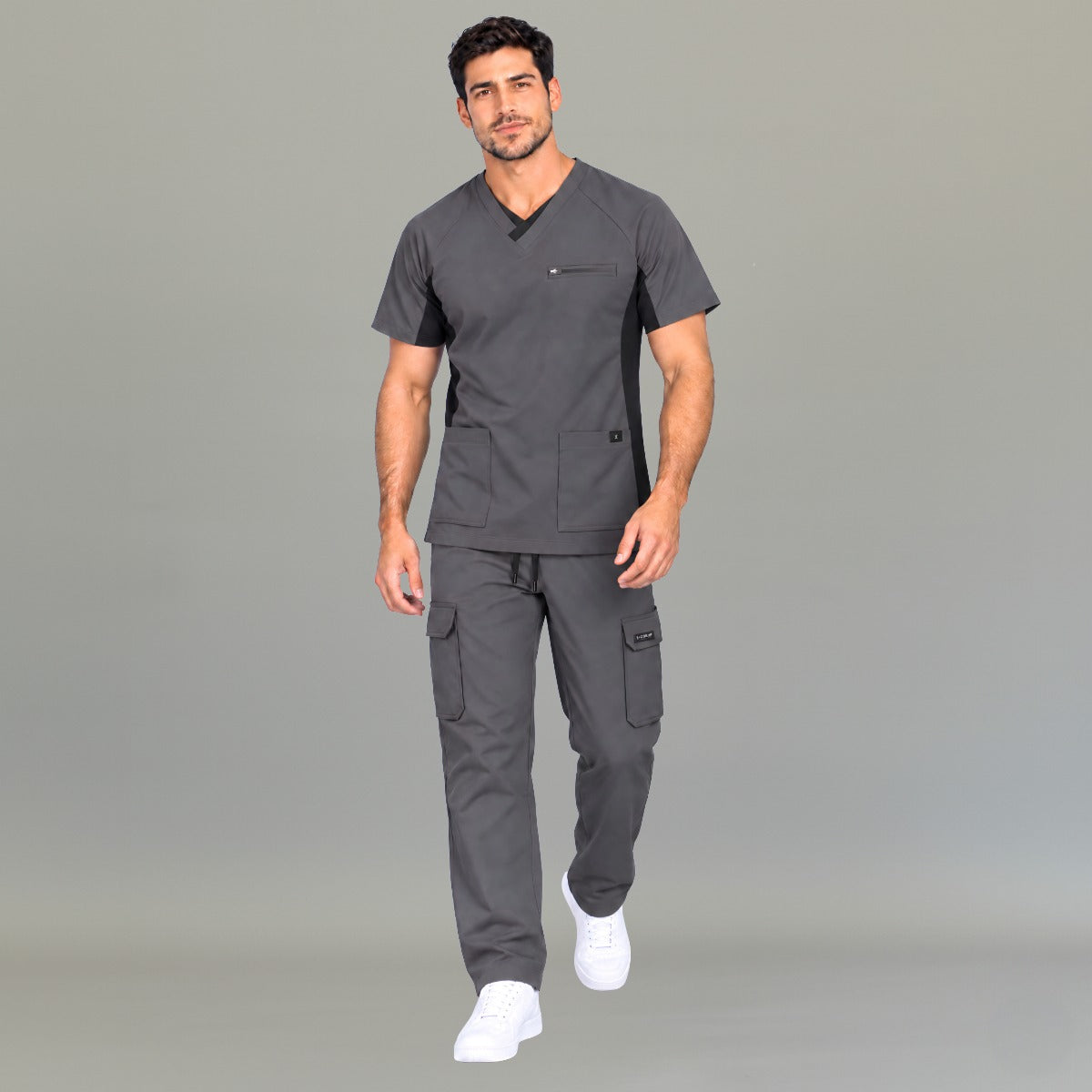Men's Scrub Top 940 Oxford Grey with Black Panels Super Stretch — view 4 de 4
