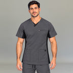 Men's Scrub Top 940 Oxford Grey with Black Panels Super Stretch — view 2 de 4