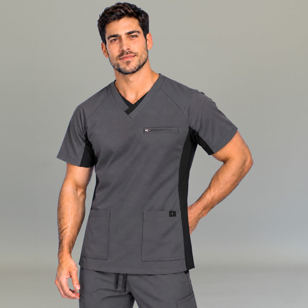 Men's Scrub Top 940 Oxford Grey with Black Panels Super Stretch — view 1 de 4