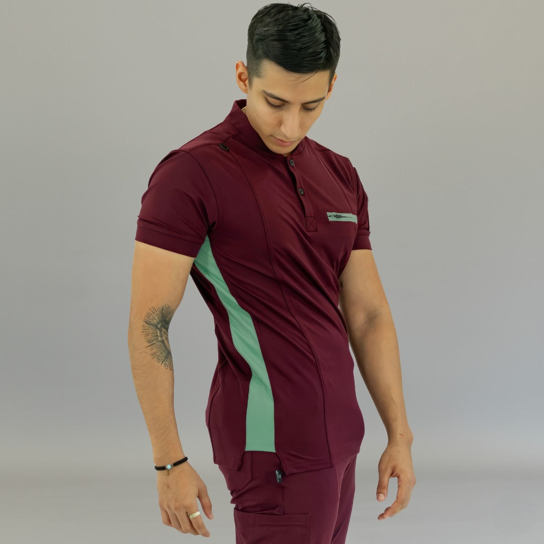 Men's Top 930 Maroon-Green Super Stretch, Scrubs 930