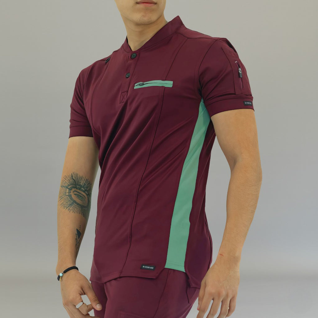 Men's Top 930 Maroon-Green Super Stretch, Scrubs 930