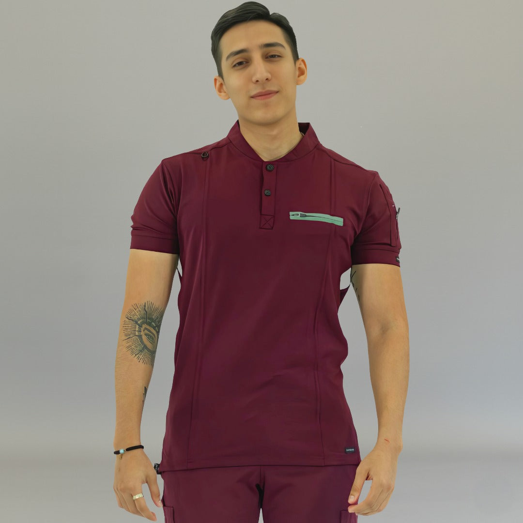 Men's Top 930 Maroon-Green Super Stretch, Scrubs 930