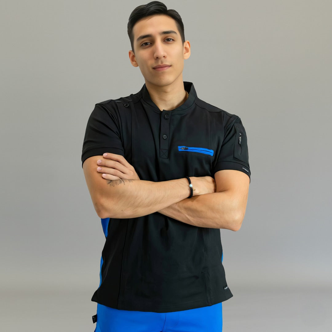 Men's Top 930 Black-Royal Blue Super Stretch, Scrubs 930