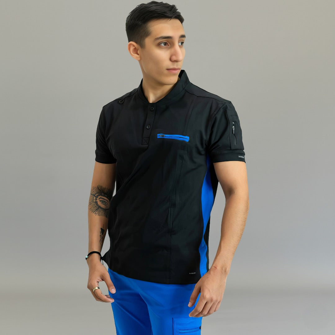 Men's Top 930 Black-Royal Blue Super Stretch, Scrubs 930