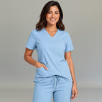 Women's 502 Plumbago Blue lightweight non-stretch medical scrub top
