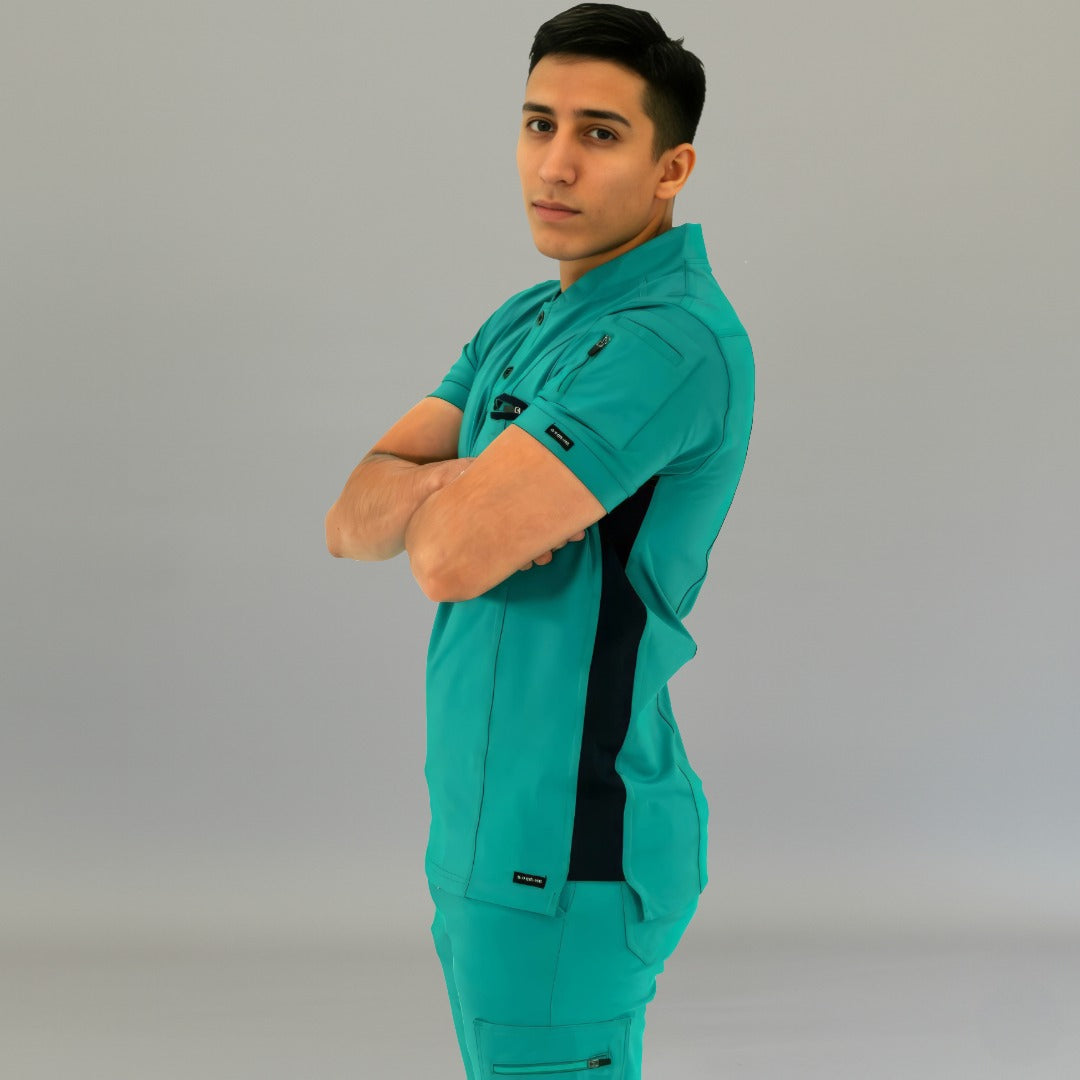 Men's Top 930 Teal Green - Navy Super Stretch, Scrubs 930