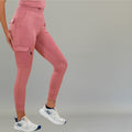 Rosewood scrub jogger 901 side view with cargo pocket detail and white sneakers.