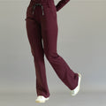 Women's maroon flare scrub pants, Style 915, front view