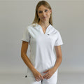 Women's scrub top 915 White — front view, slim fit V-neck, S-FOR-ME Scrubs