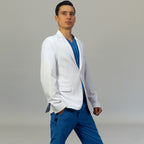 Mens Alviero white fluid-resistant medical jacket with inner lining, front view - SFORME