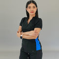 Women's 930 Black-Royal Blue super stretch scrub top by S-FORME front view