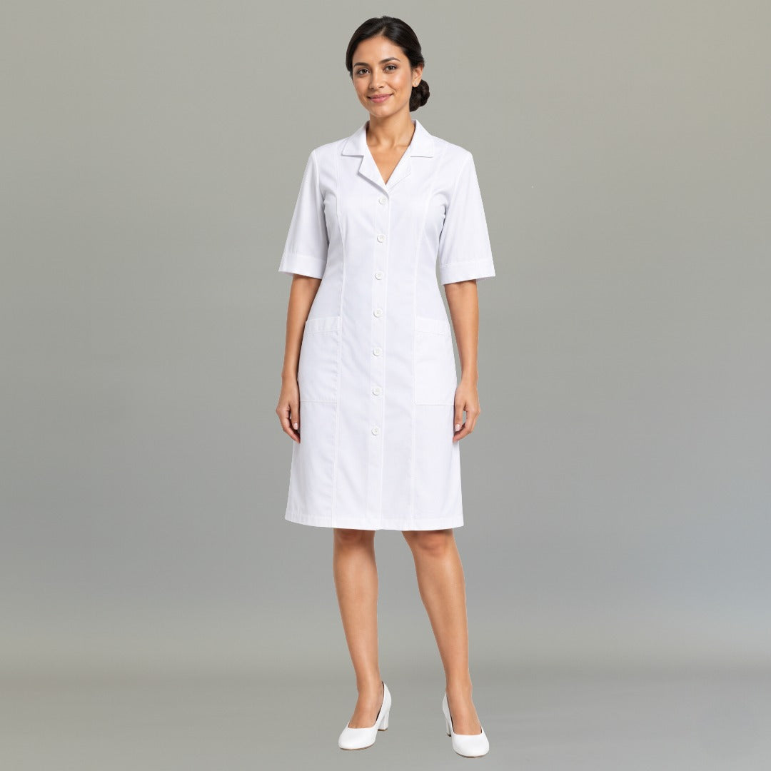 Women's White Alviero Fluid-Resistant Stretch Clinical Dress