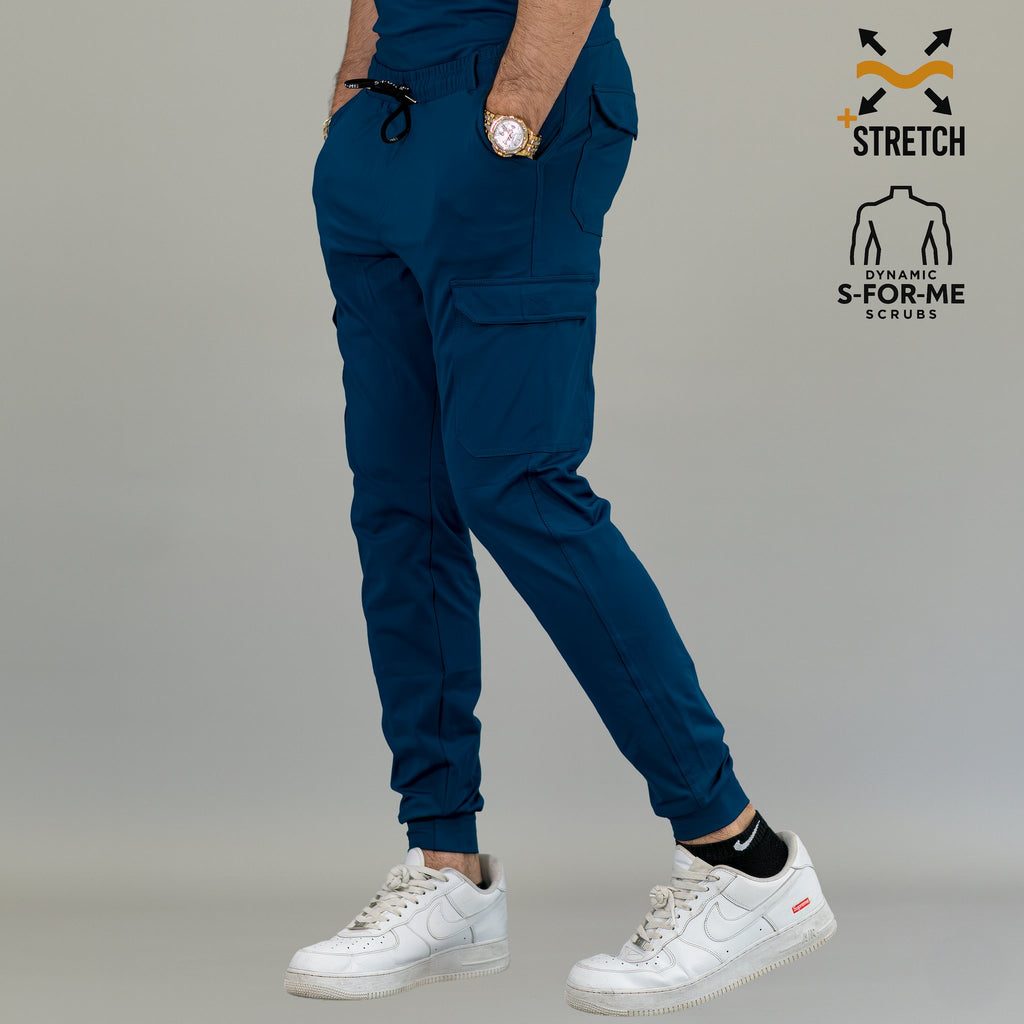 Corsair blue scrub jogger pants for men 6 pockets super stretch