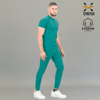 Teal super stretch scrub jogger pants men back view