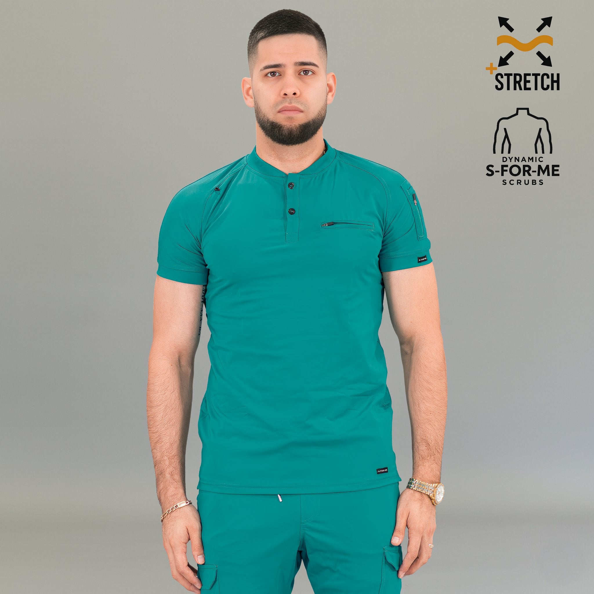Teal men's scrub top 901 super stretch polyester spandex fabric