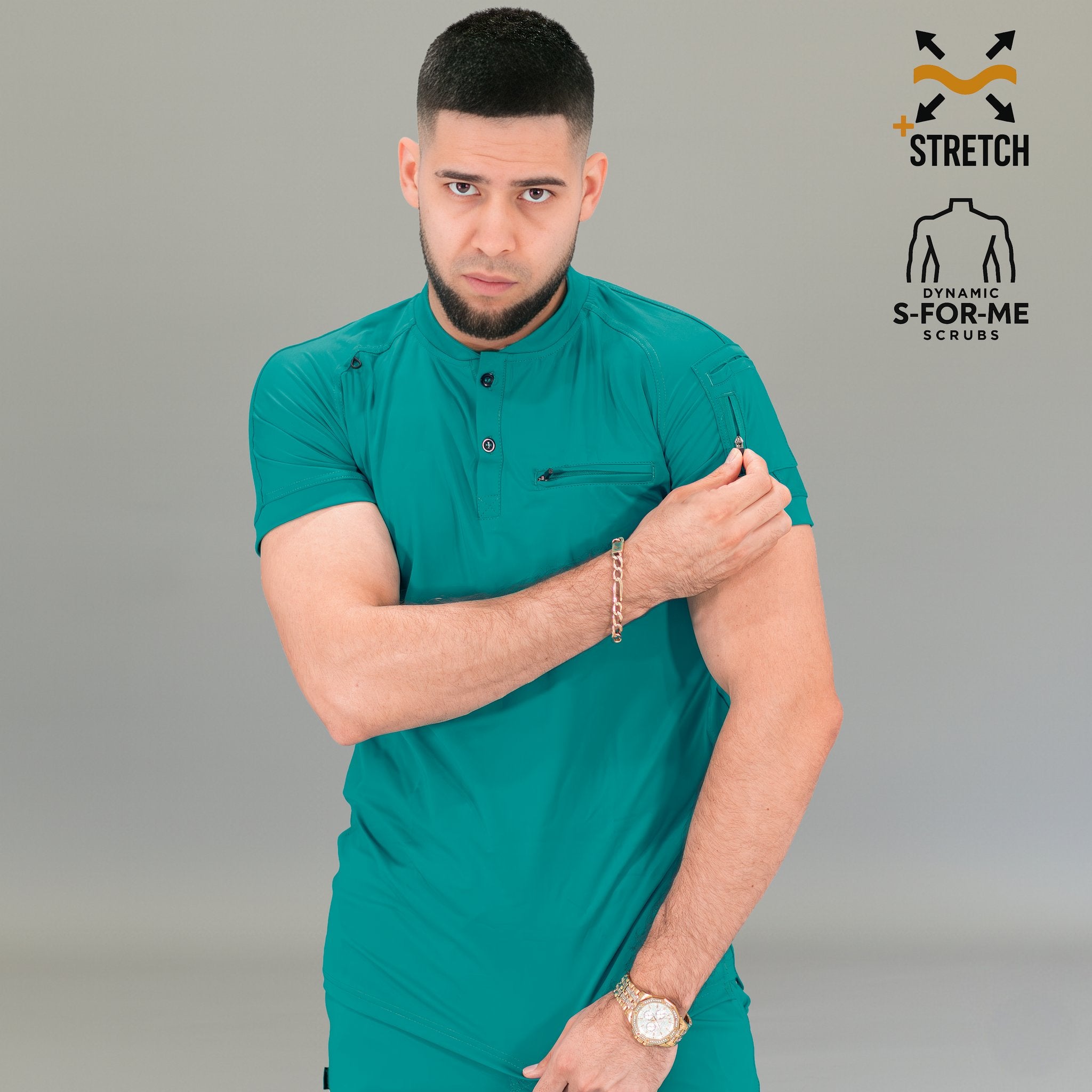 Men's healthcare uniform teal blue scrub top slim fit S-FOR-ME Scrubs