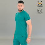 Men's teal nursing scrub top 4-way stretch wrinkle resistant