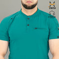 Athletic fit teal blue scrub top men doctor nurse uniform