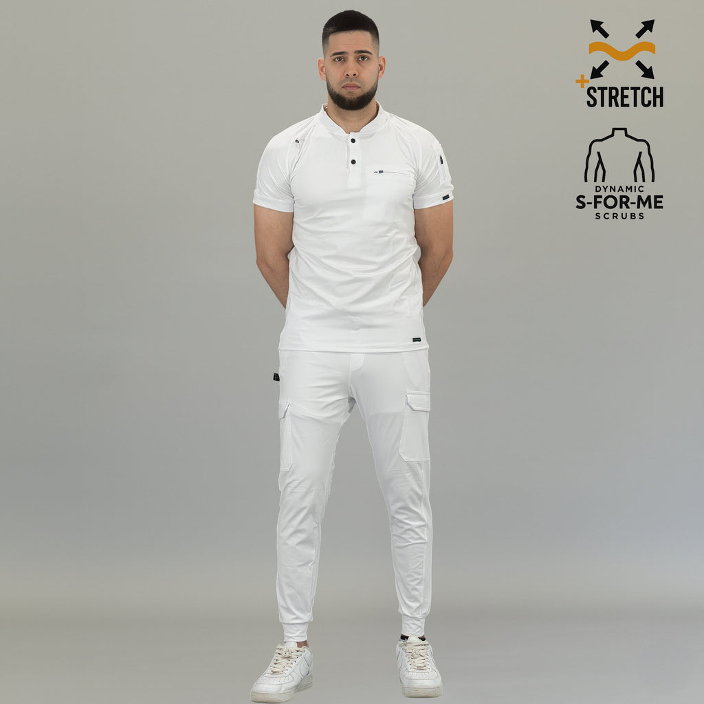 Complete men’s white medical uniform set with 901 scrub top