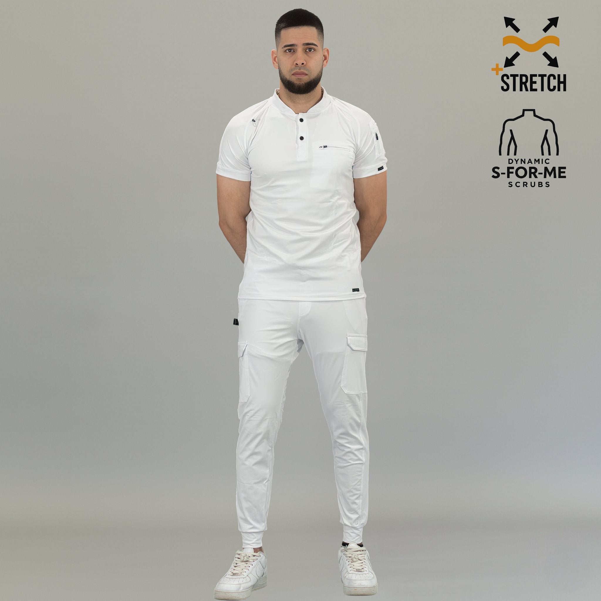 Complete men’s white medical uniform set with 901 scrub top