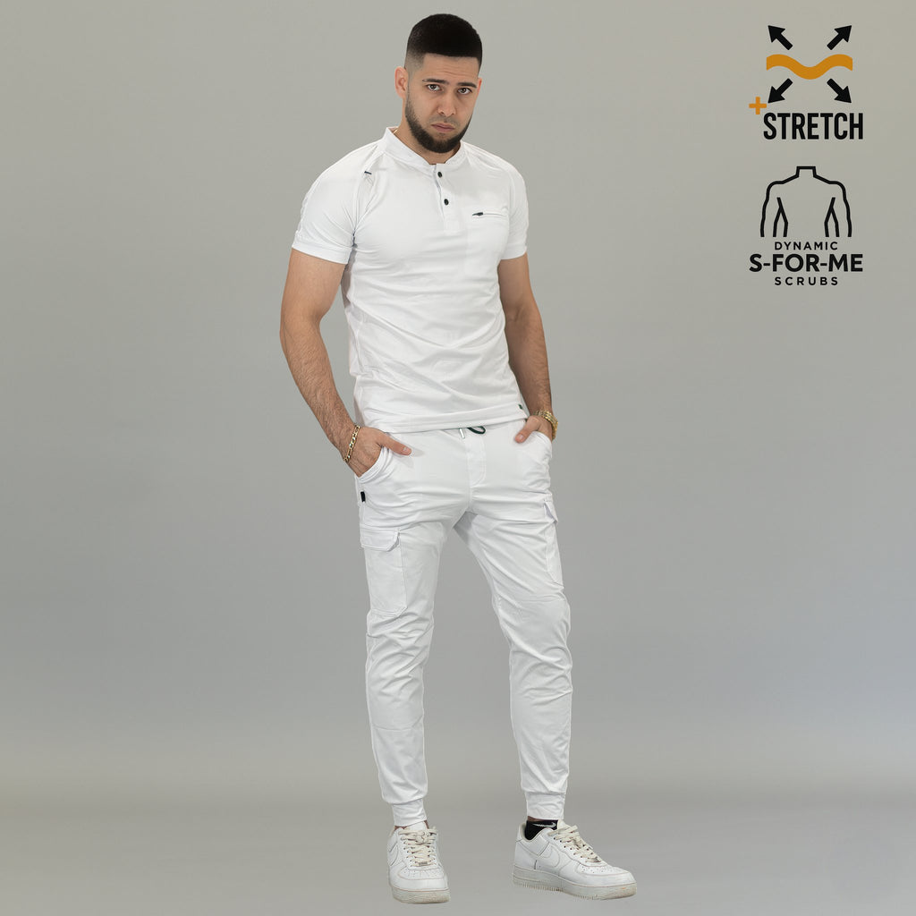 Complete men’s white medical uniform set with 901 scrub joggers