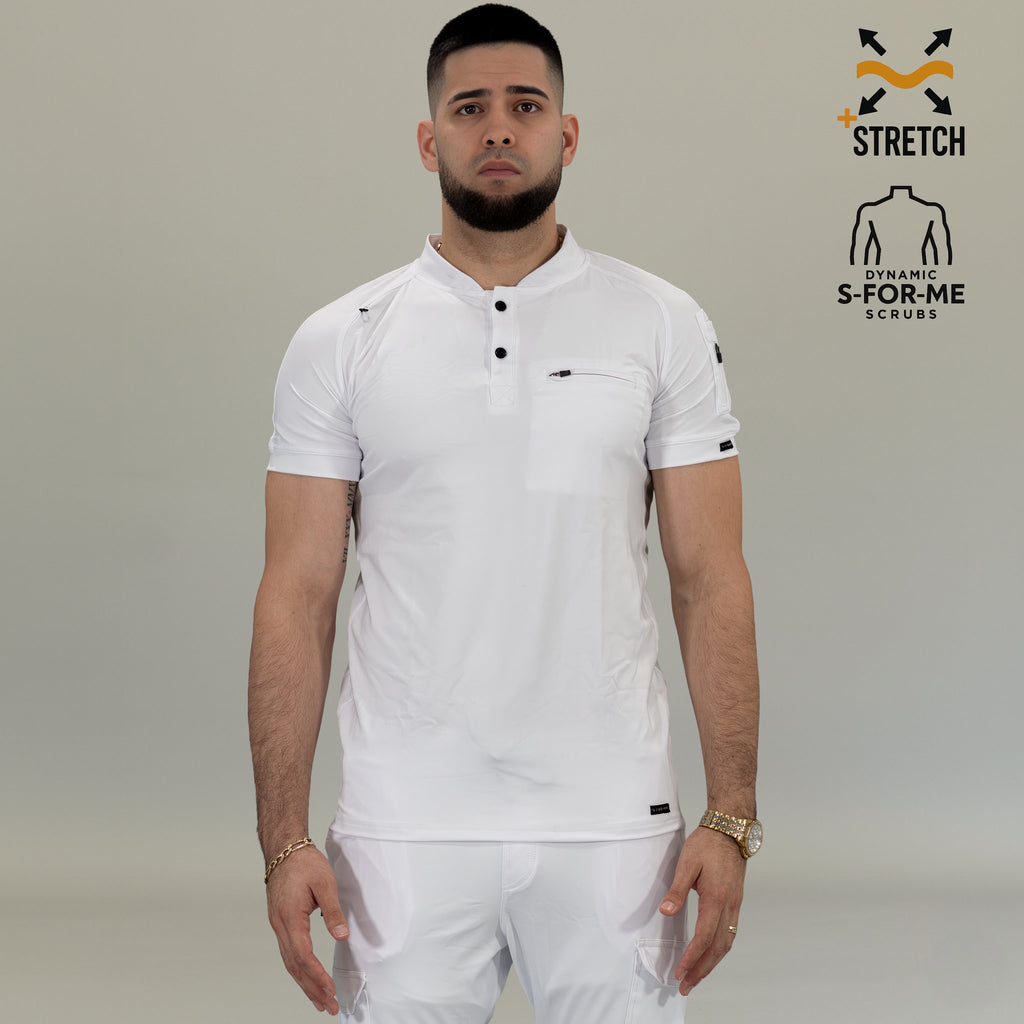 S-FORME men’s white stretch scrub top for healthcare professionals