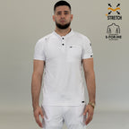 S-FORME men’s white stretch scrub top for healthcare professionals