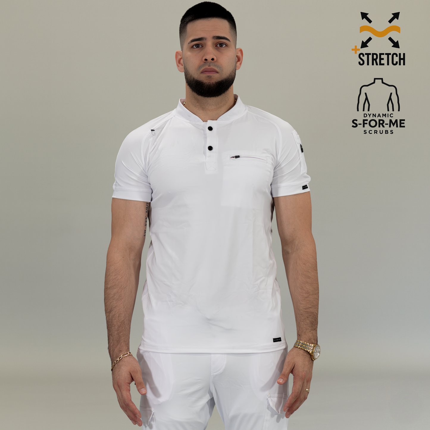 Men's Top 901, White Super Stretch, Scrubs 901