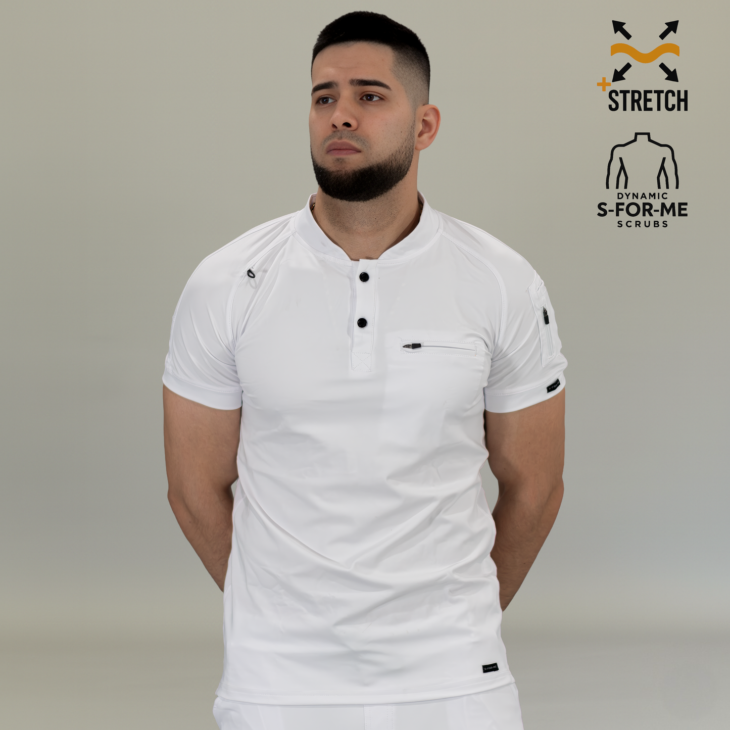 Men's Top 901, White Super Stretch, Scrubs 901