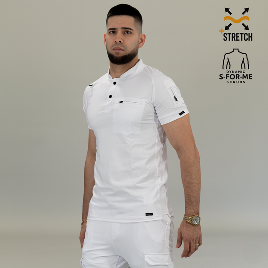Men's Top 901, White Super Stretch, Scrubs 901