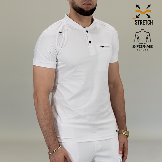 Men's Top 901, White Super Stretch, Scrubs 901