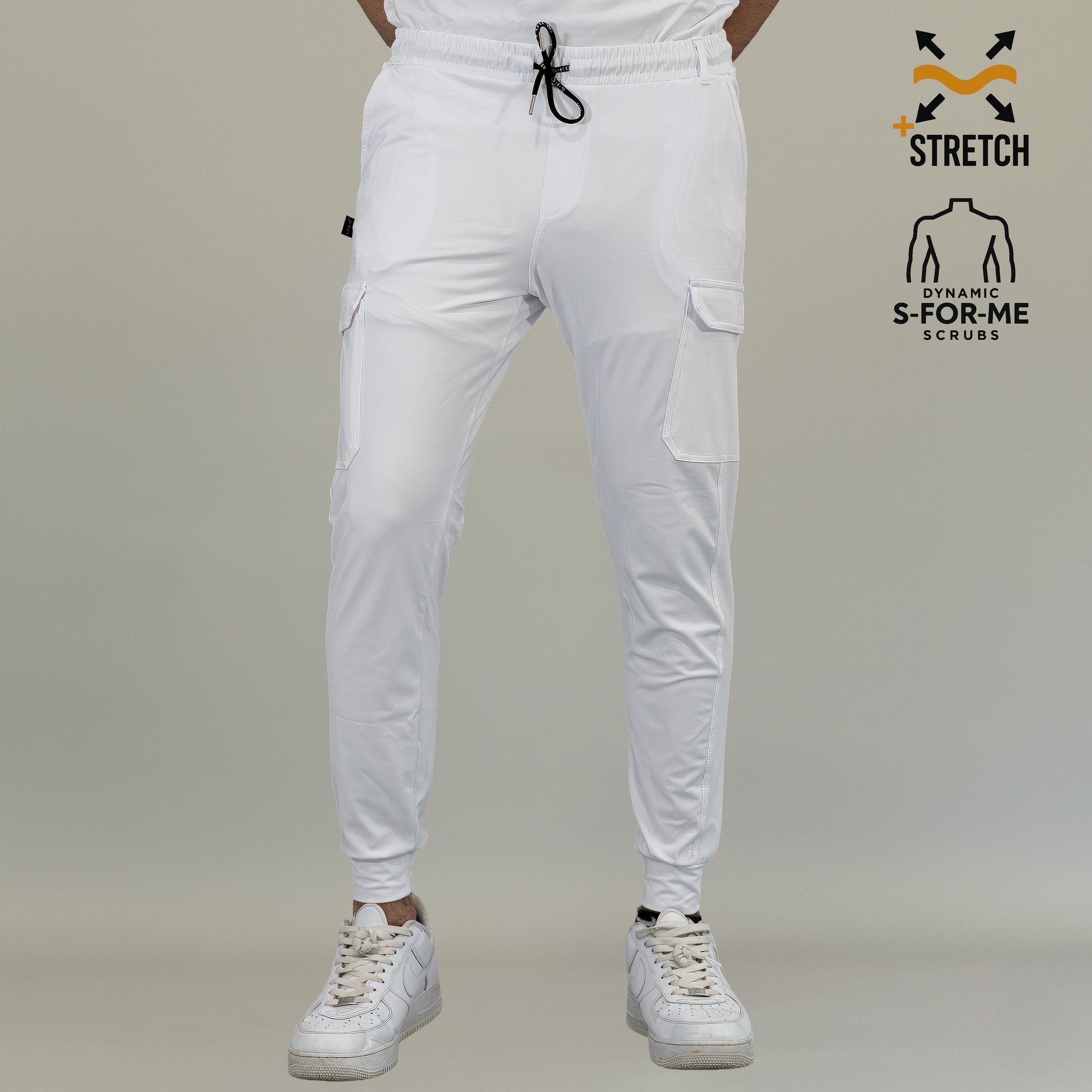Men’s professional white scrub jogger pants with modern slim fit