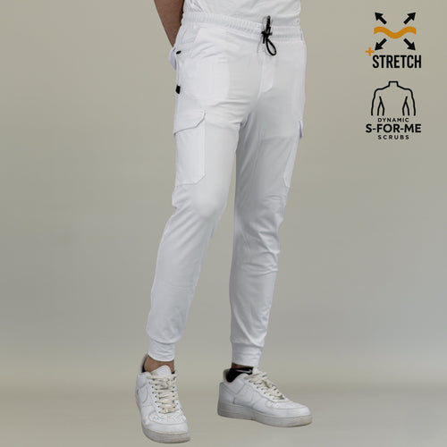 Men’s 901 white super stretch scrub jogger pants front view by S-FORME