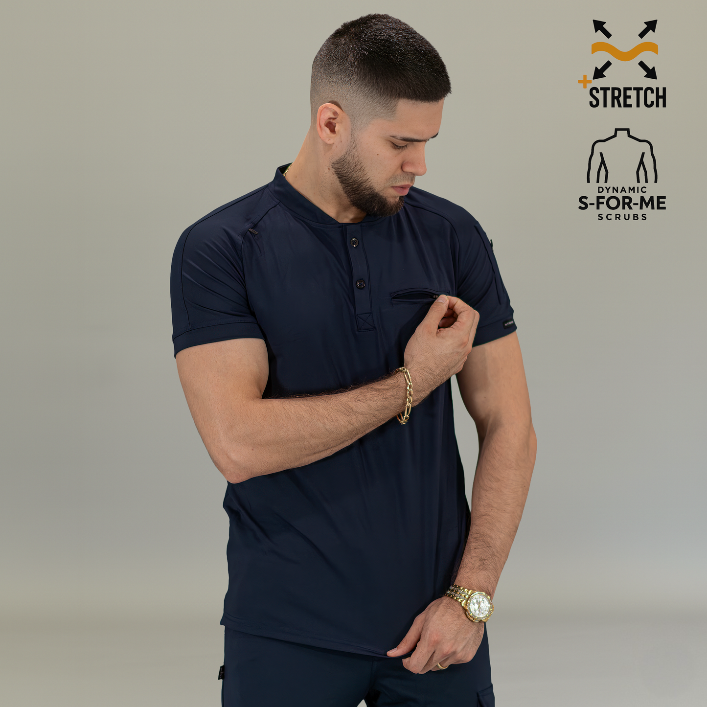 Men's Top 901 Navy Blue Super Stretch, Scrubs 901