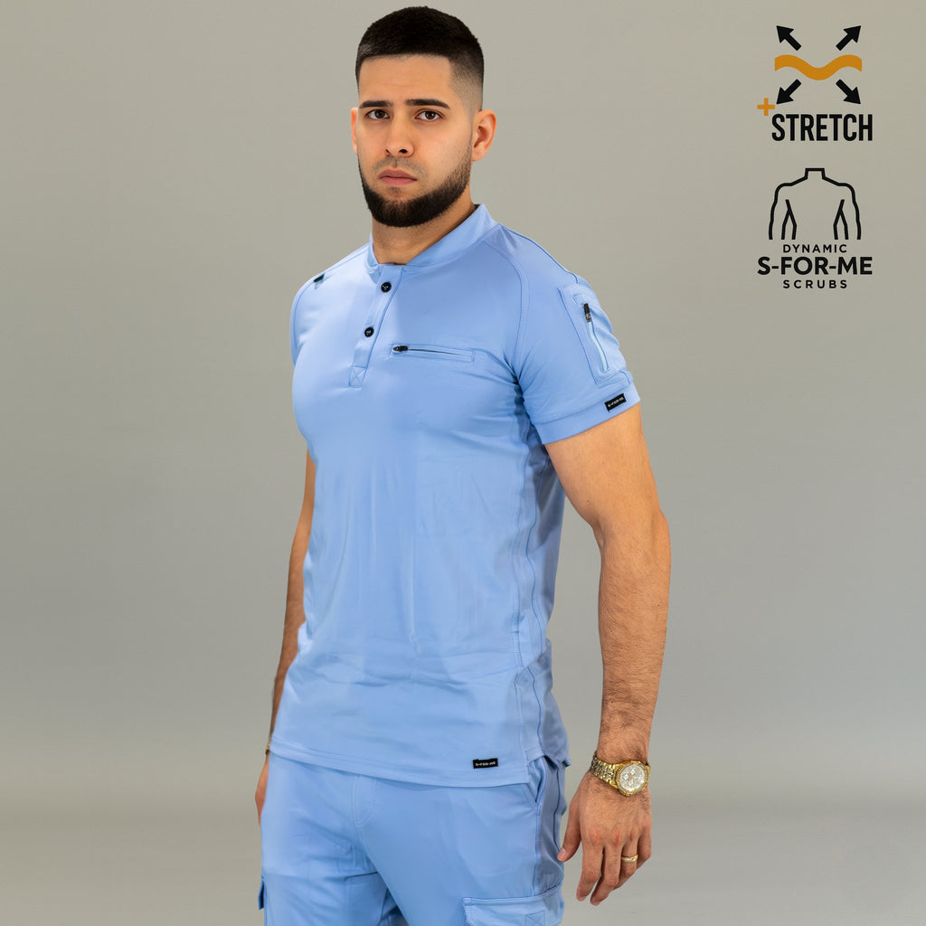Men’s 901 Sky Blue Super Stretch scrub top front view