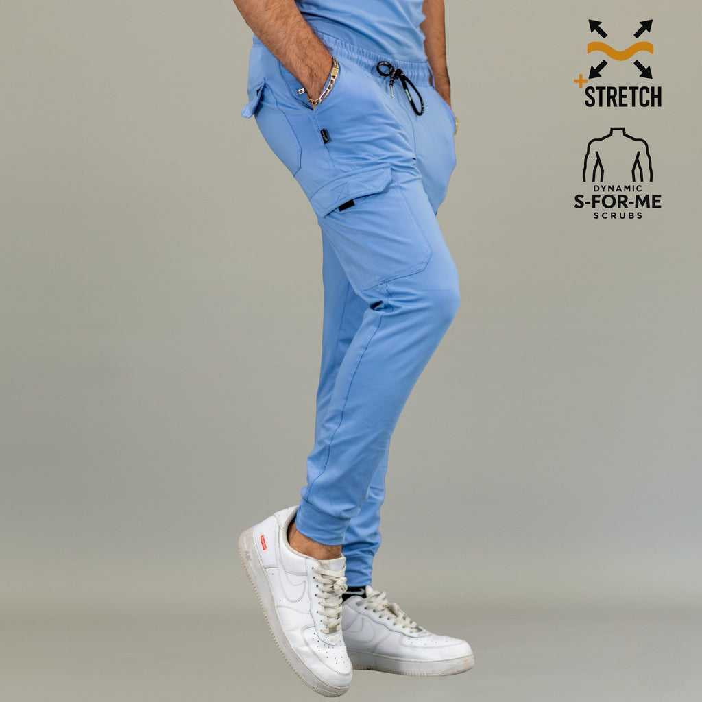 Sky Blue Super Stretch scrub pants for men with athletic fit