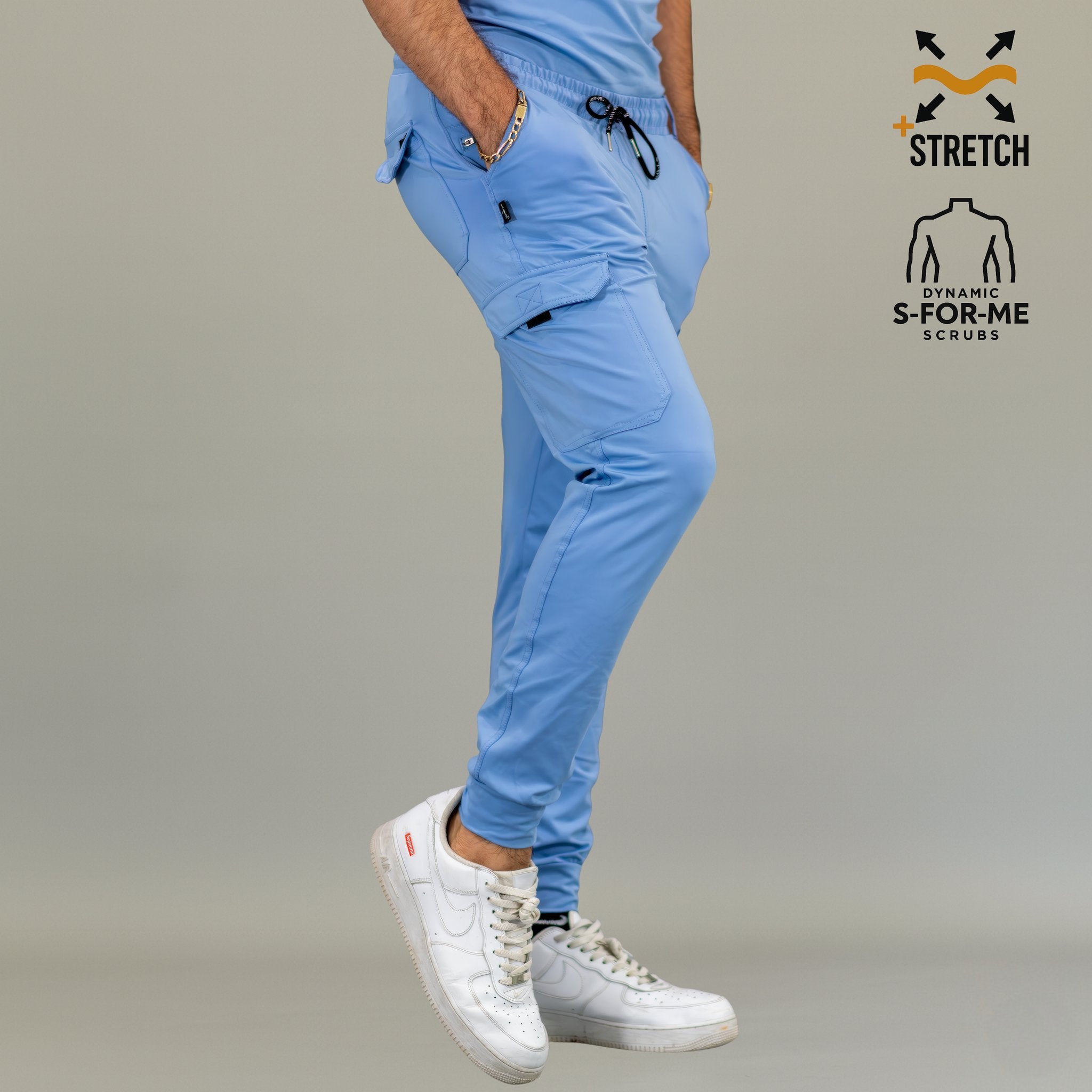 Sky Blue Super Stretch scrub pants for men with athletic fit