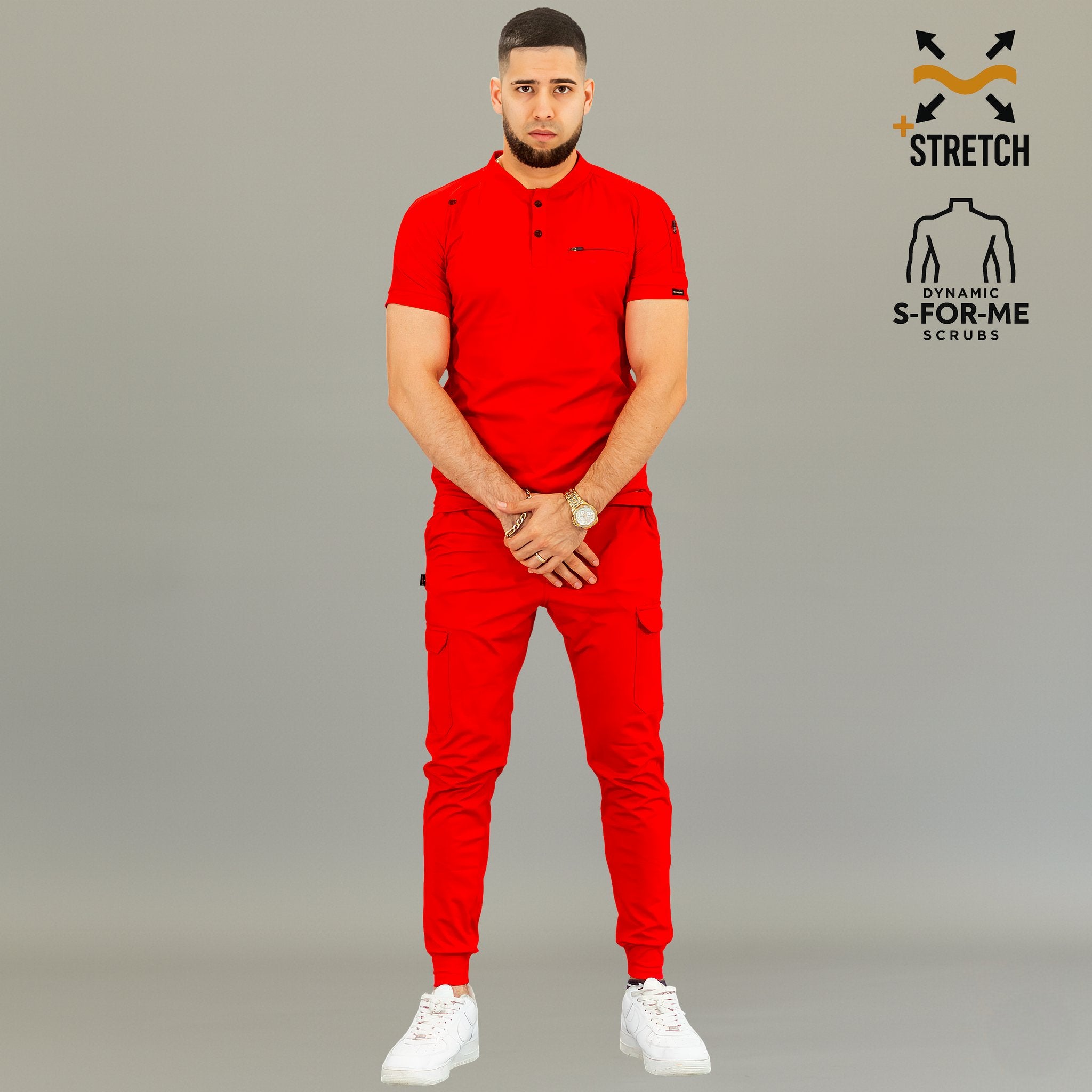 Men's Scrub Top 901 Red | Super Stretch Athletic Fit | S-FOR-ME