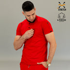 Athletic fit red scrub top men doctor nurse uniform
