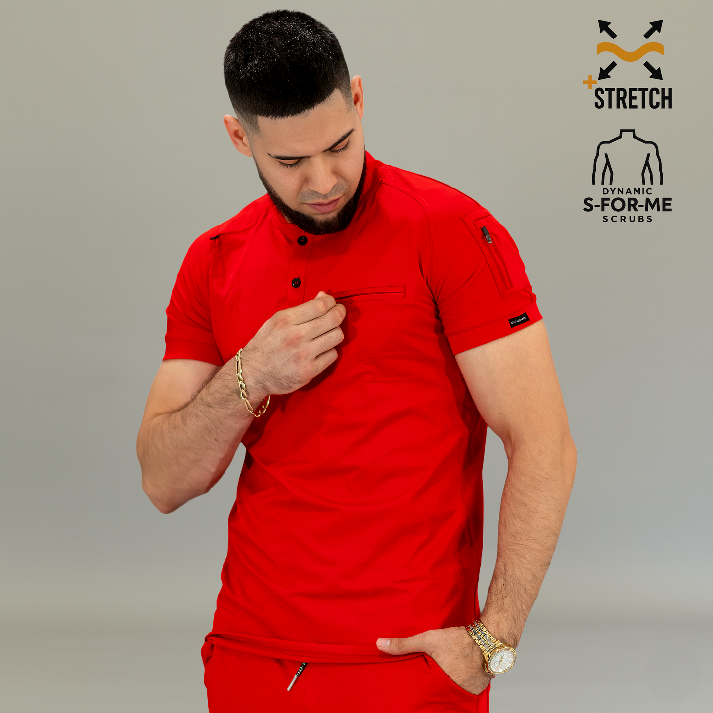 Men's Top 901 Red Super Stretch, Scrubs 901