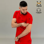 Red men's scrub top 901 super stretch polyester spandex fabric