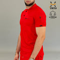 Red scrub top men sleeve zipper pocket chest welt pocket
