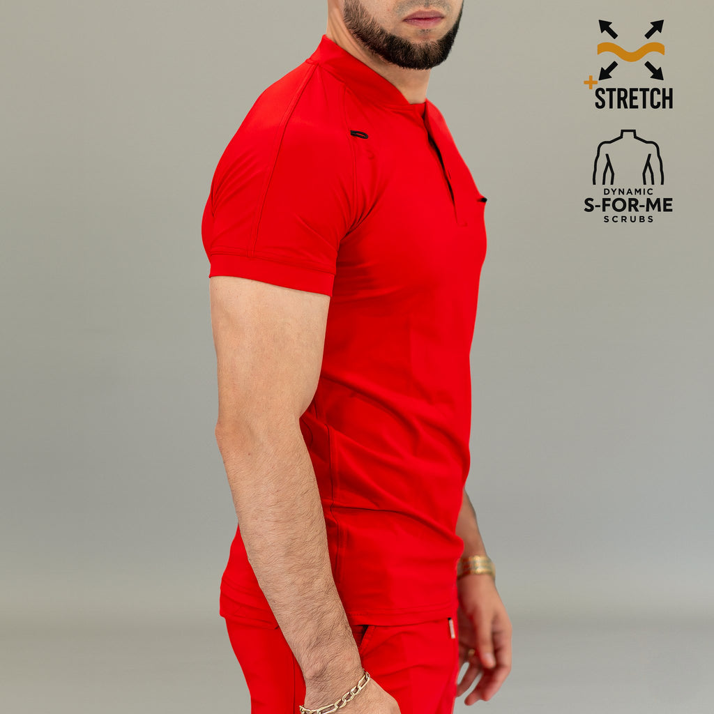 Men's red medical scrub top 901 S-FOR-ME travel nurse uniform